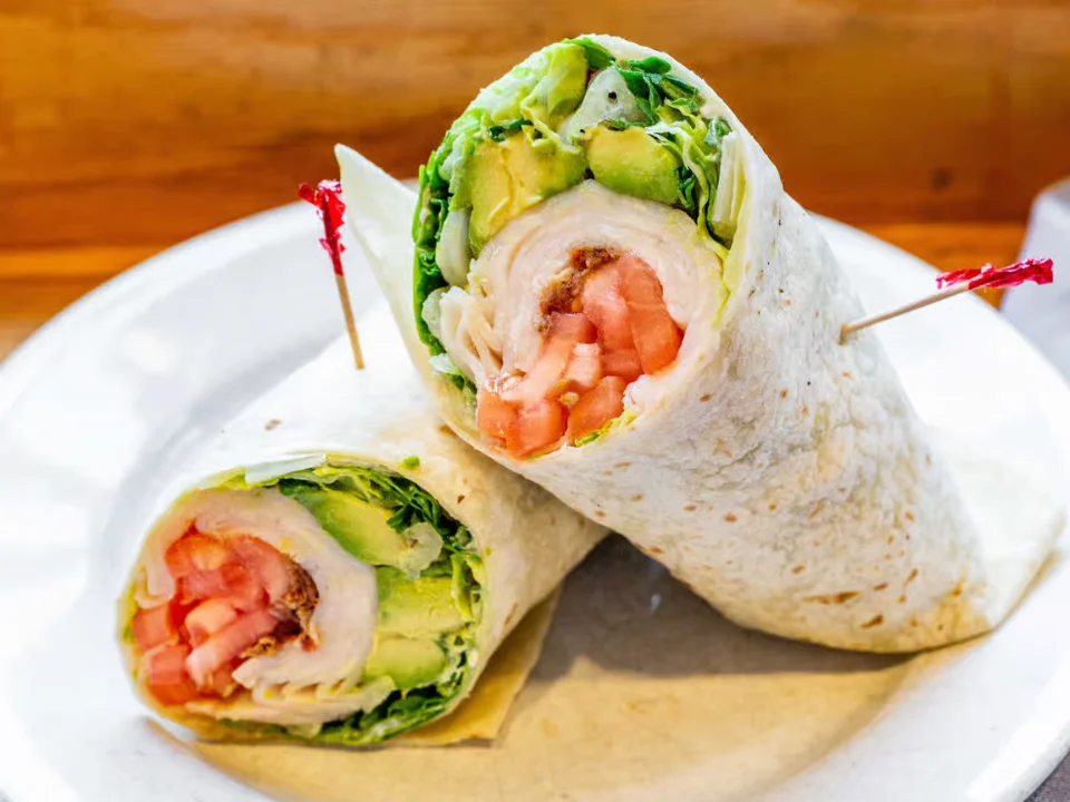 Smoked Turkey Club Roll-Up - Smoked turkey with bacon, lettuce, and tomato in a wrap